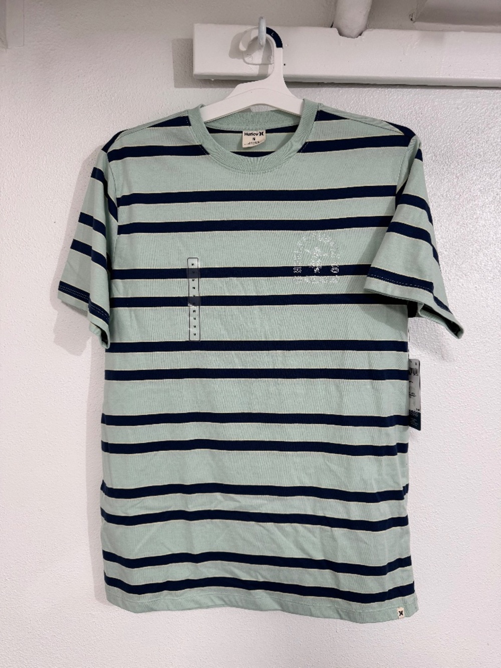 NWT Hurley Surf Tee in Light Aqua with Navy Stripes, Men's Medium